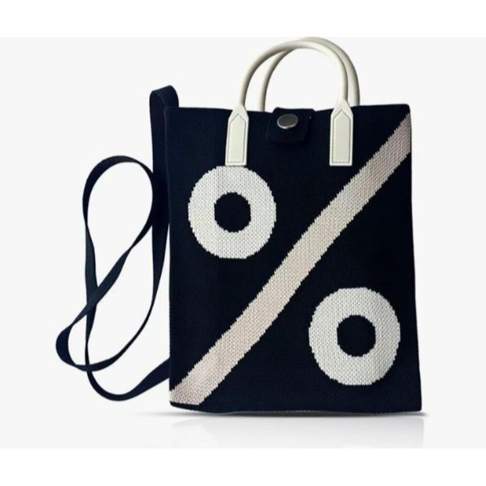 Womens Knitted Crossbody Bag Small Tote Handbag Phone Purse Black White Strap